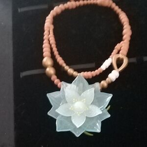 Aqua Lotus Flower Pendant Beaded Necklace - Women Jewelry
